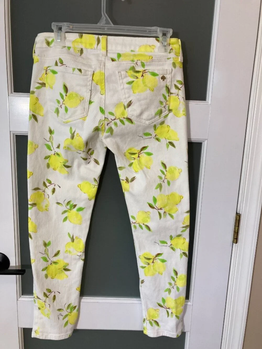 Kate Spade Broome Street Lemon Print Skinny Ankle Jeans Size 28 White Yellow